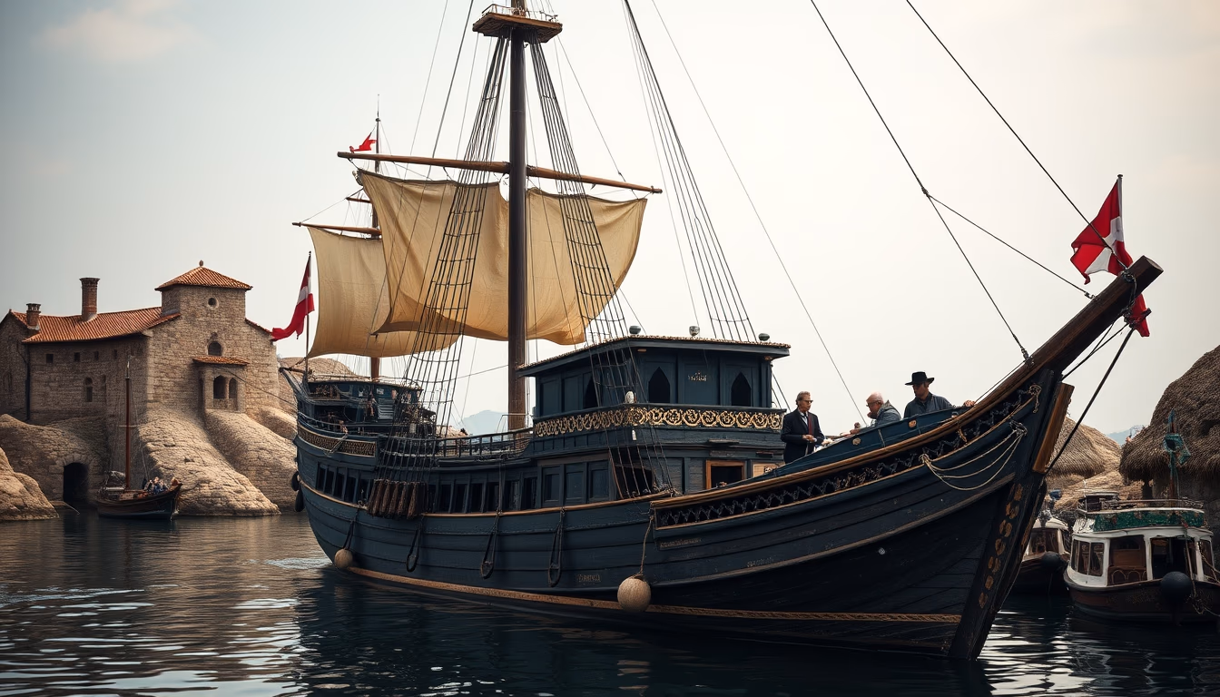 galleon spanish ancient in editorial style