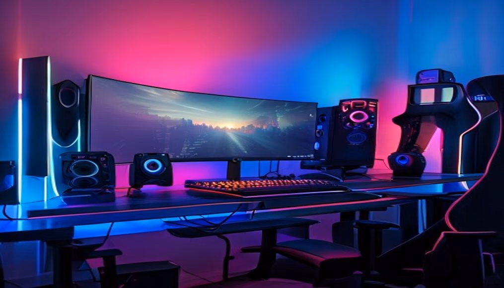 Setup gamer with rgb lights em estilo editorial