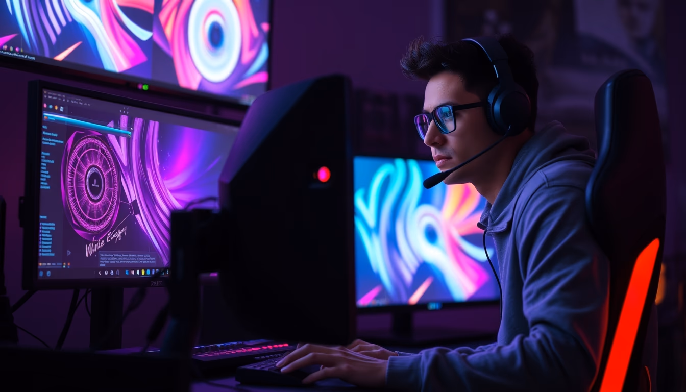 gaming setup with rgb lights in editorial style