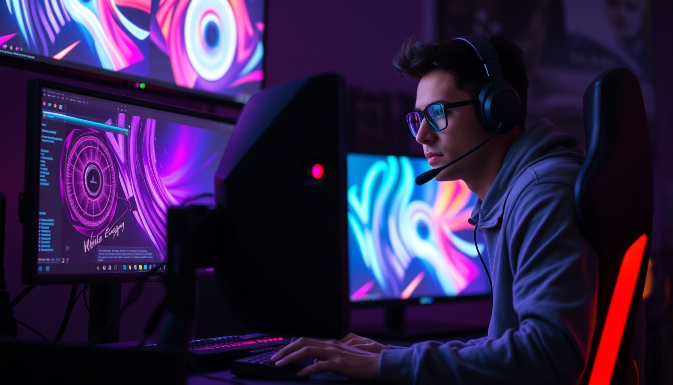 gaming setup with rgb lights in editorial style