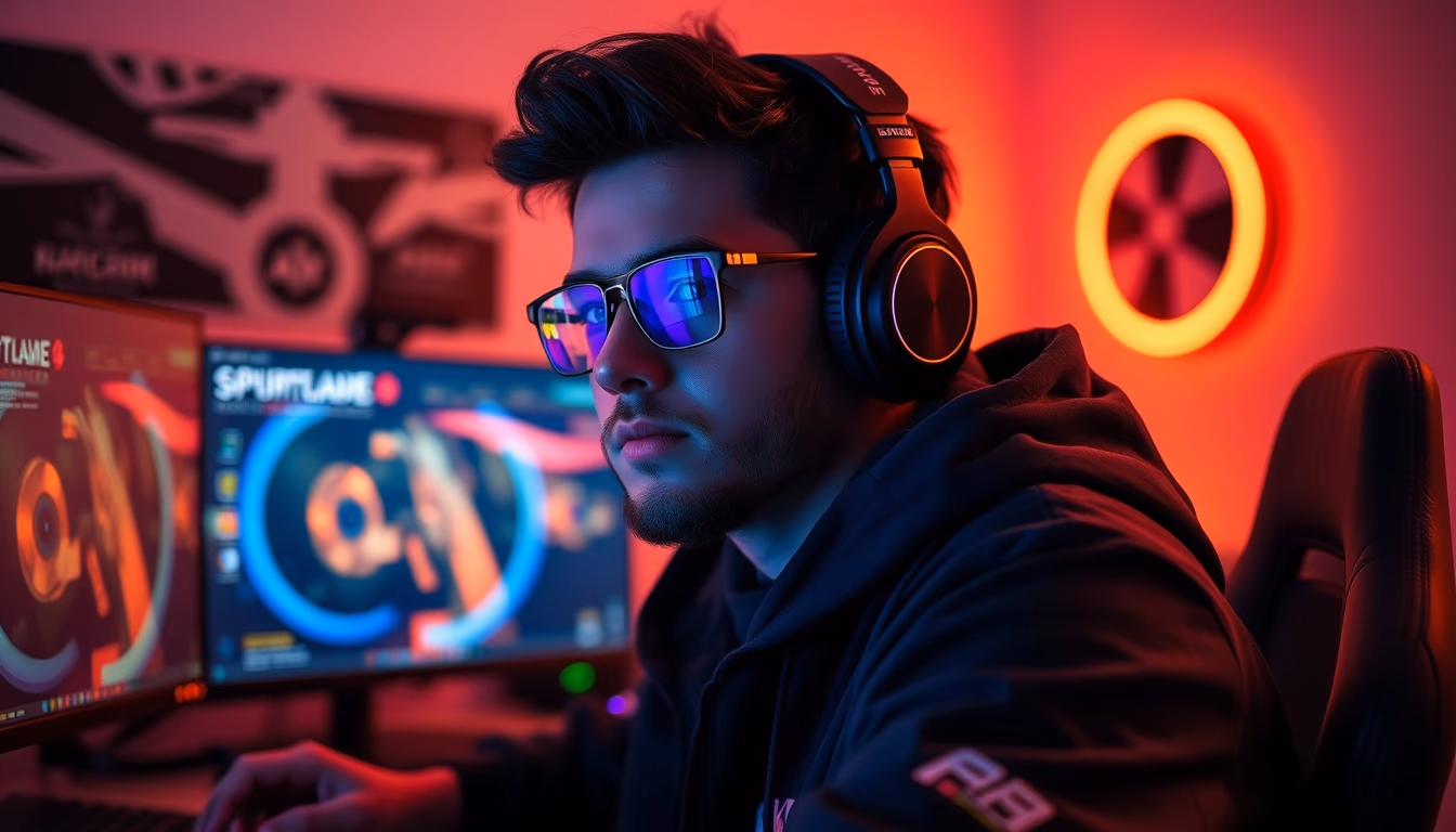 gaming setup with rgb lights in editorial style