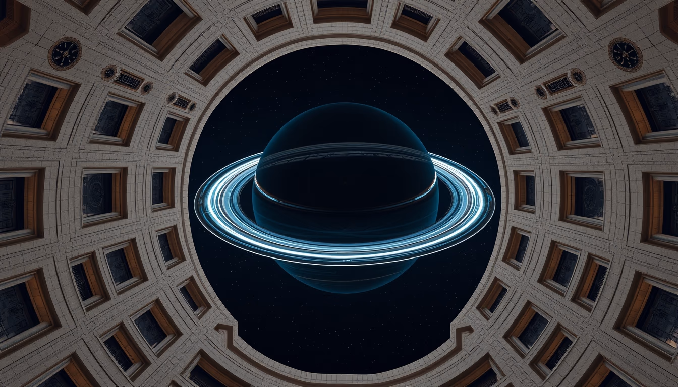 gas giant ringed exoplanet in editorial style