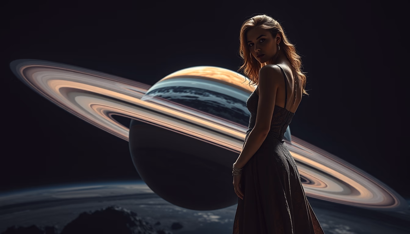 gas giant ringed exoplanet in editorial style