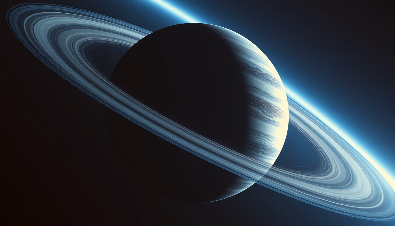 gas giant ringed exoplanet in editorial style
