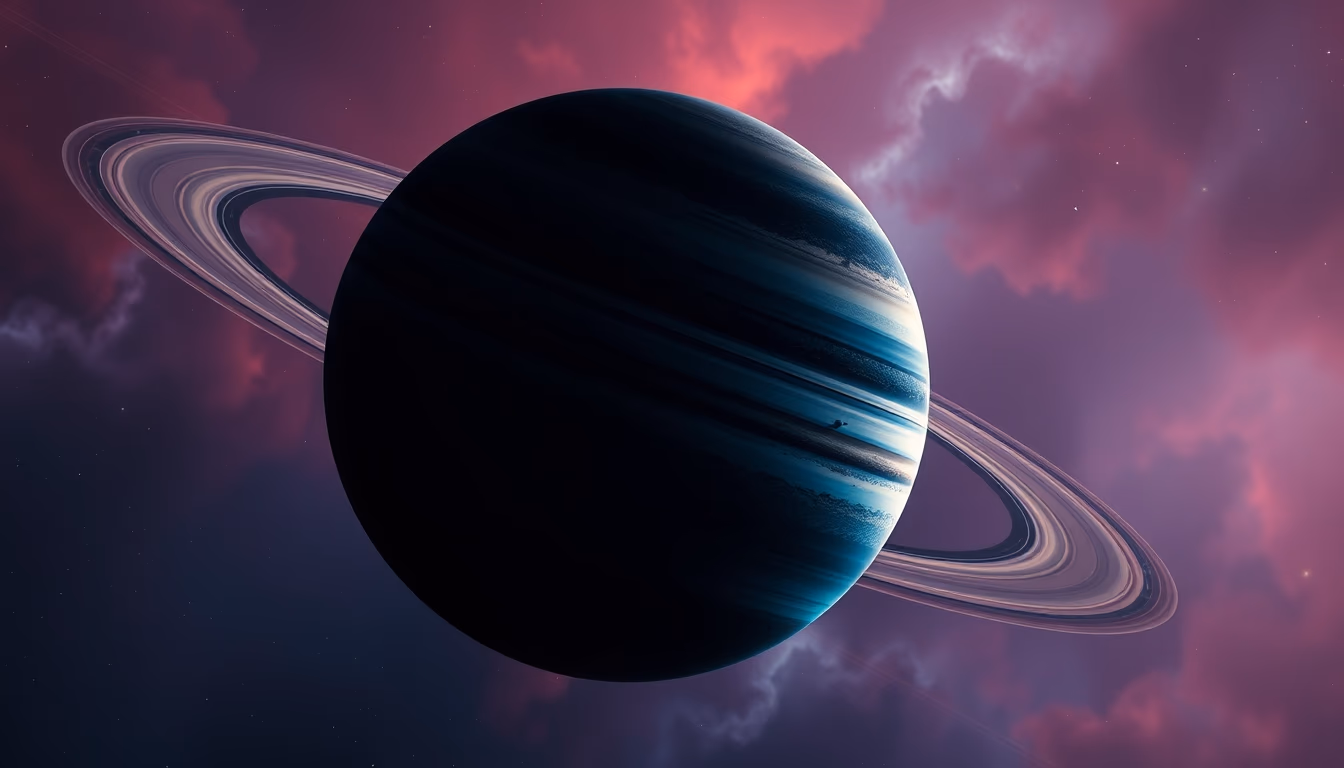 gas giant ringed exoplanet in editorial style
