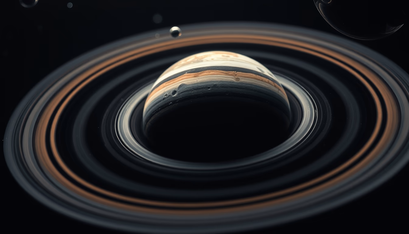 gas giant ringed exoplanet in editorial style