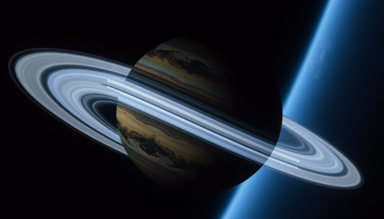 gas giant ringed exoplanet in editorial style