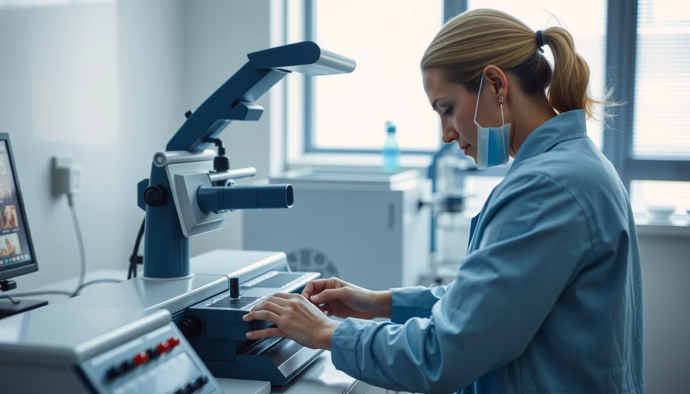 gene sequencer machine in editorial style