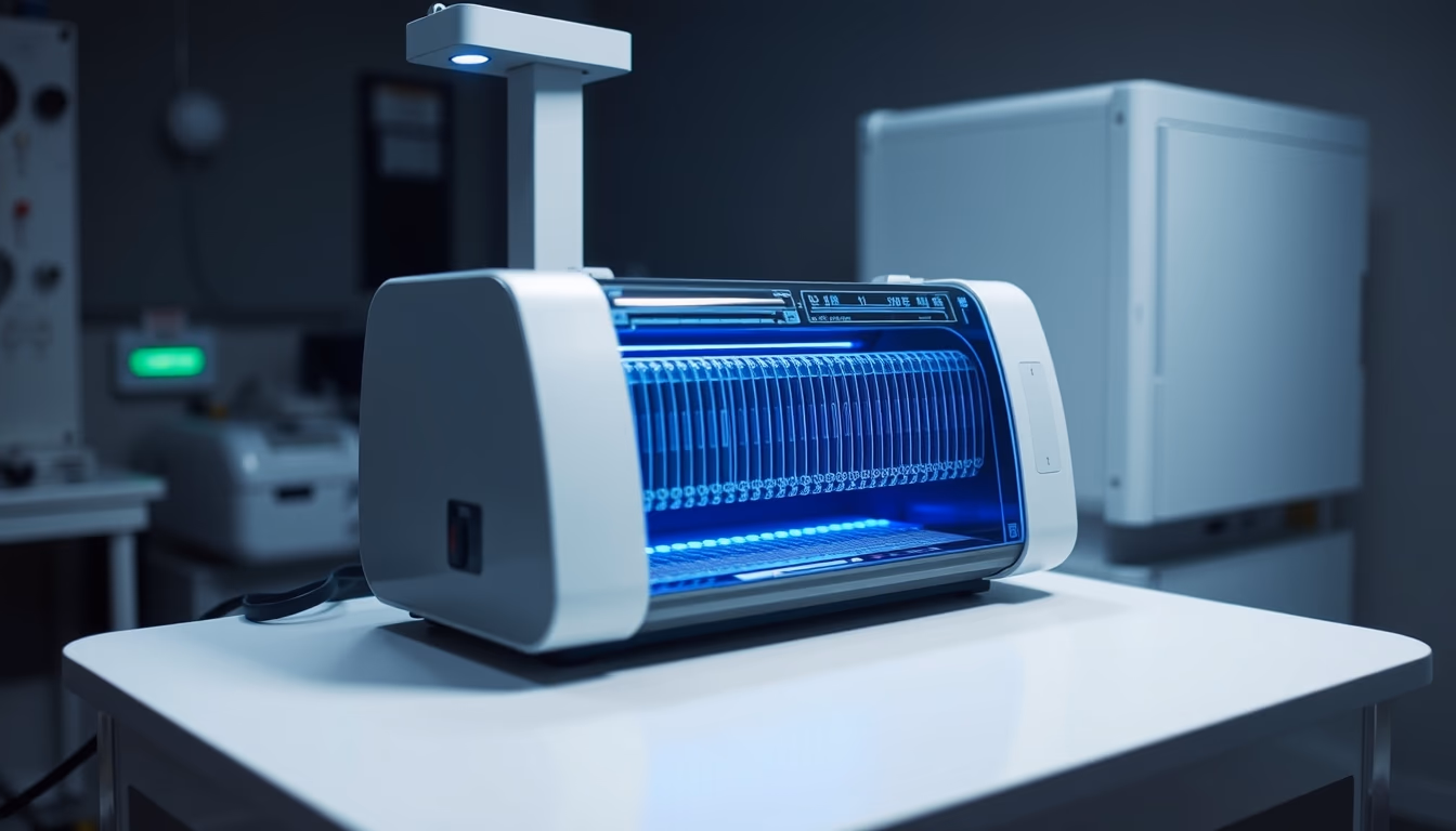 gene sequencer machine in editorial style