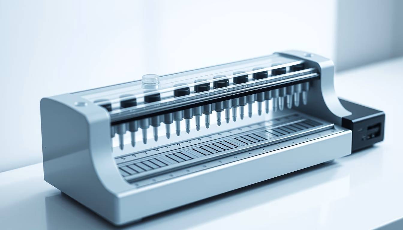 gene sequencer machine in editorial style