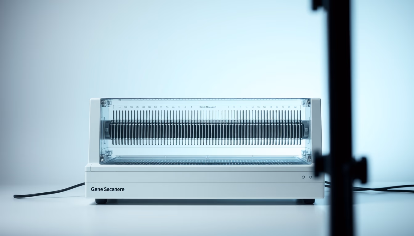 gene sequencer machine in editorial style