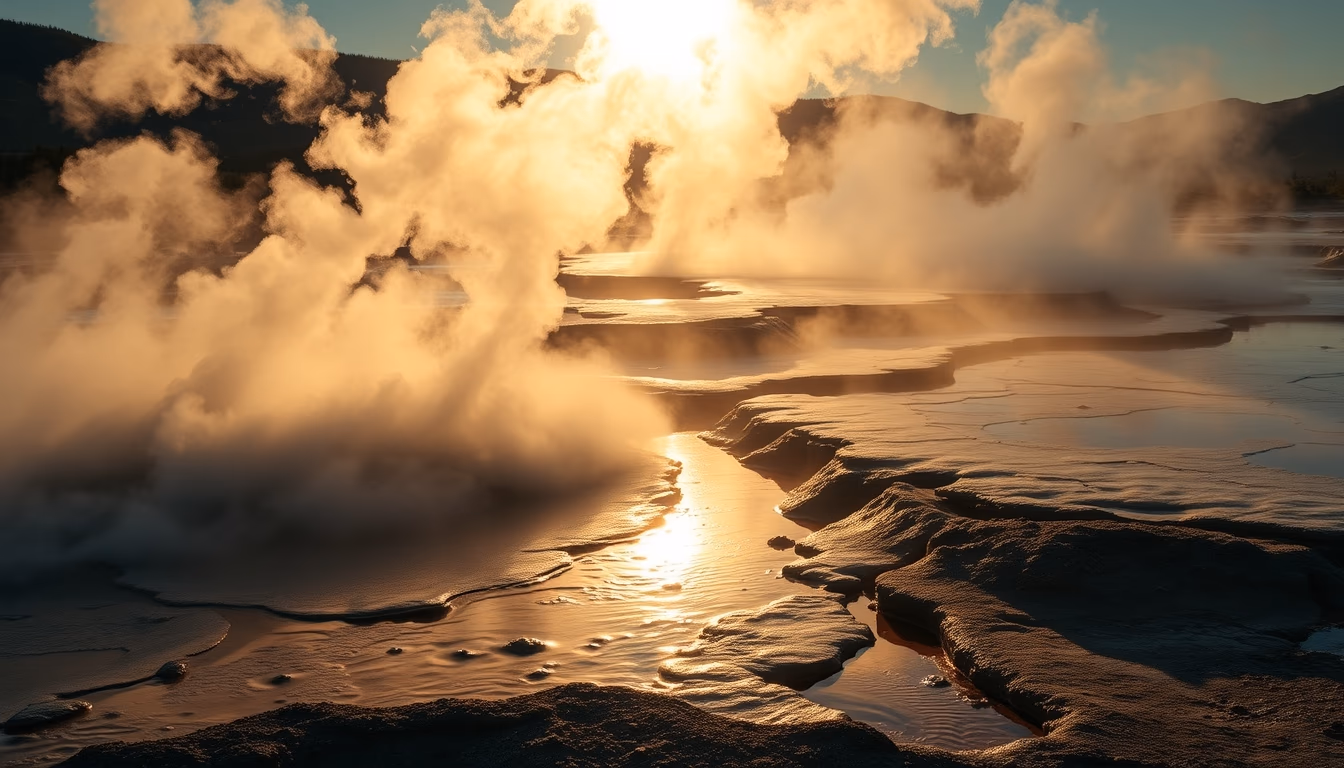 geothermal plant steam in editorial style