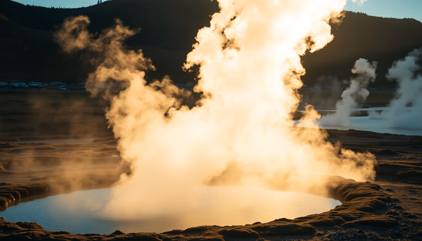 geothermal plant steam in editorial style