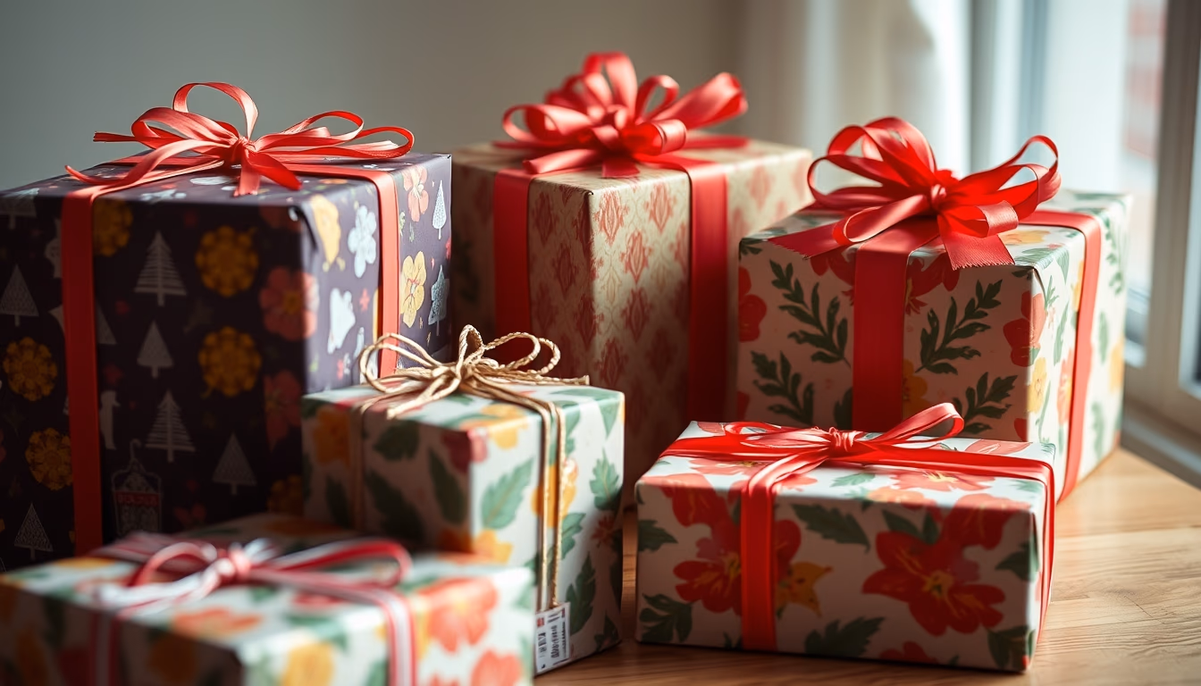 gift boxes wrapped colorful in editorial style