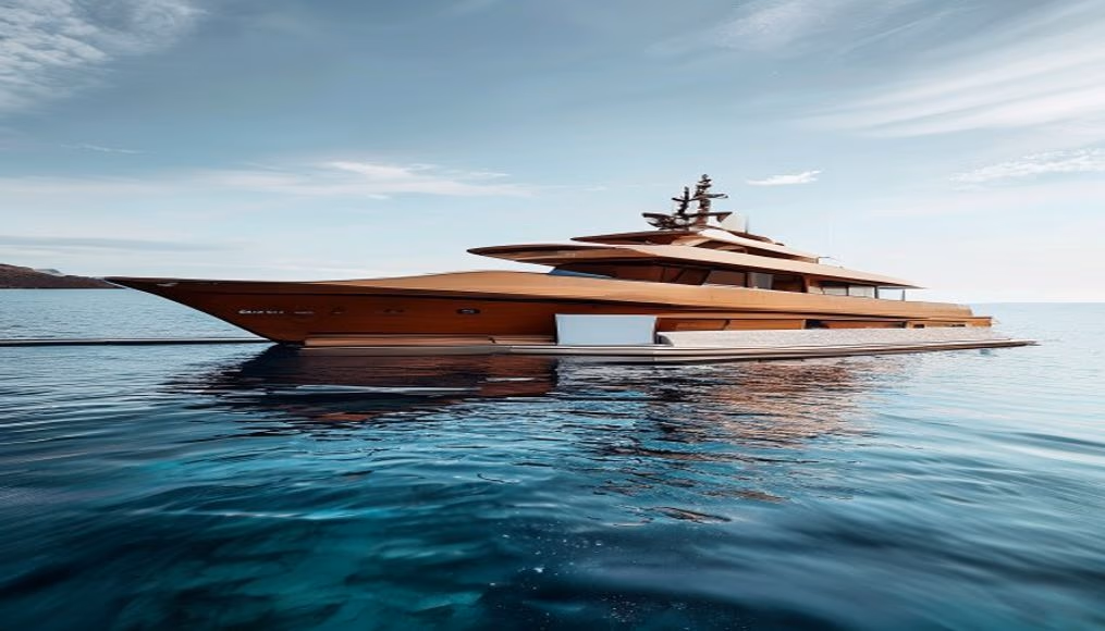 Gigayacht 100m teak deck infinity pool em fotografia editorial de luxo