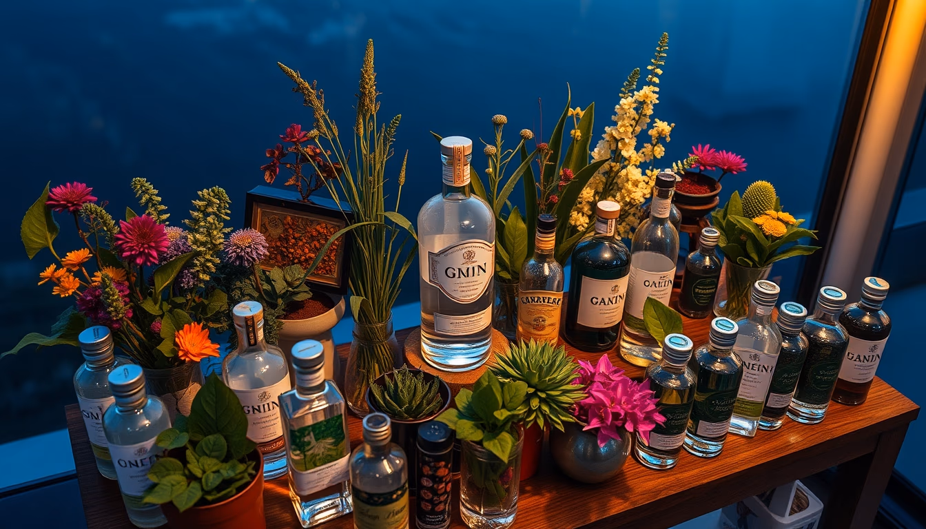 gin botanicals display in editorial style