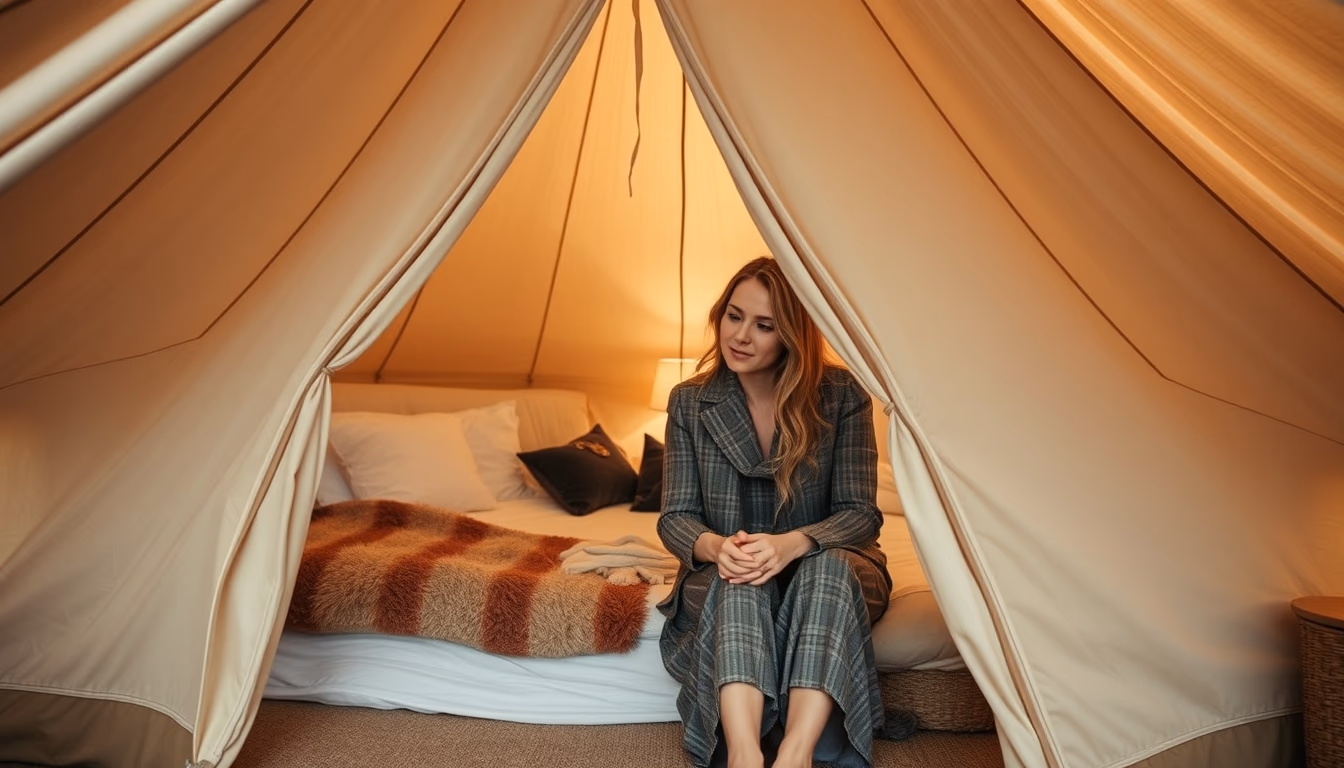glamping luxury tent in editorial style