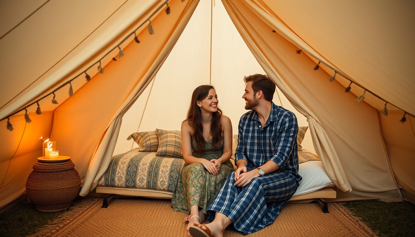 glamping luxury tent in editorial style