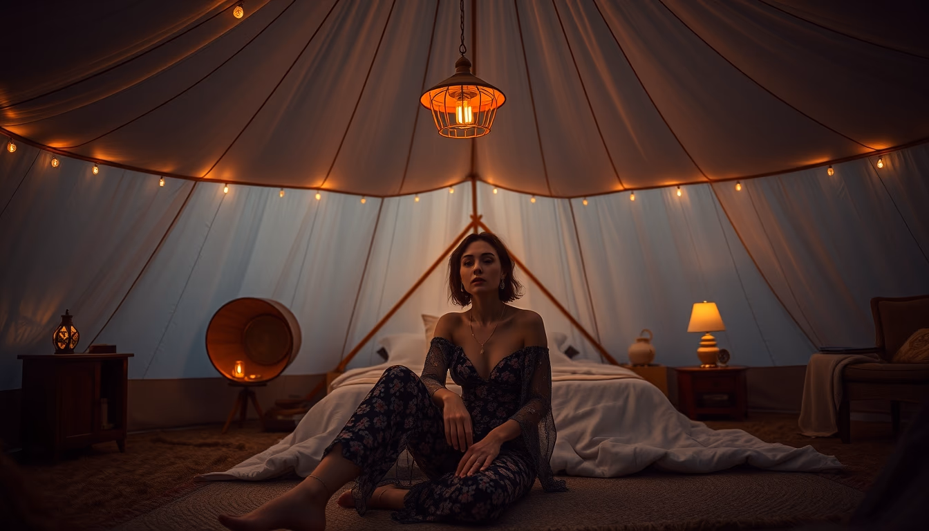 glamping luxury tent in editorial style