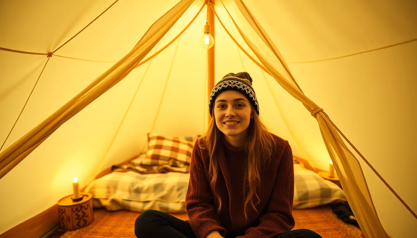 glamping luxury tent in editorial style