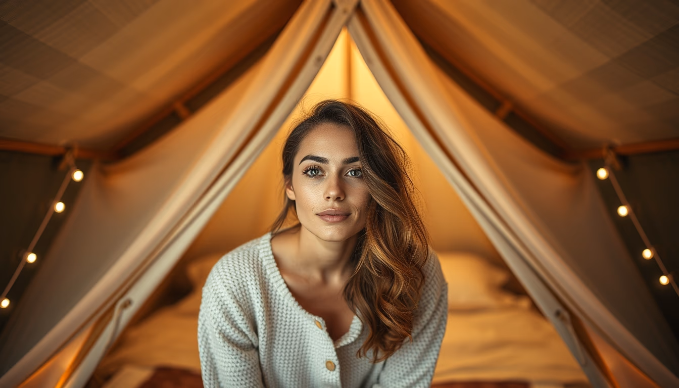 glamping luxury tent in editorial style