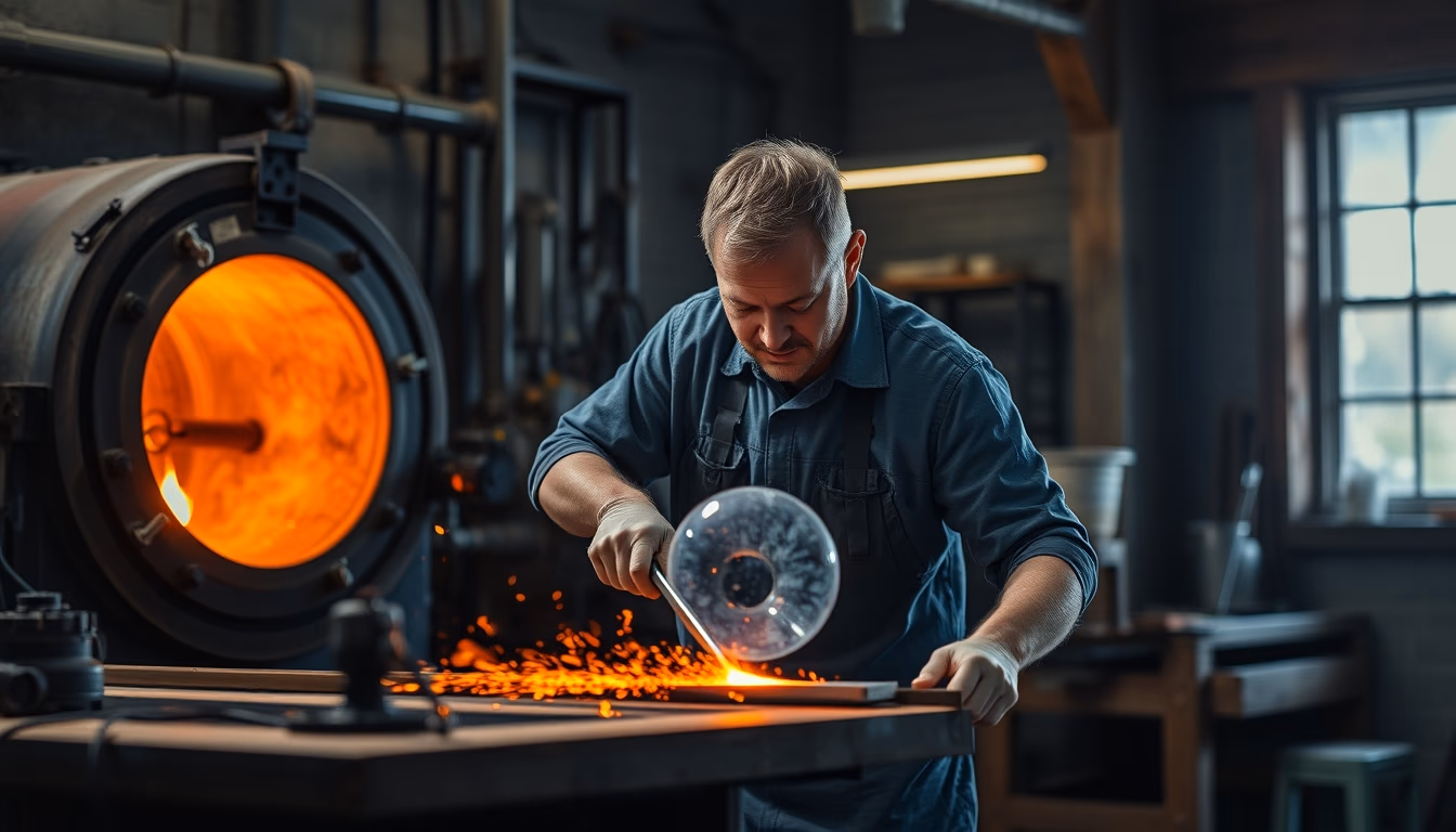 glass blowing furnace in editorial style