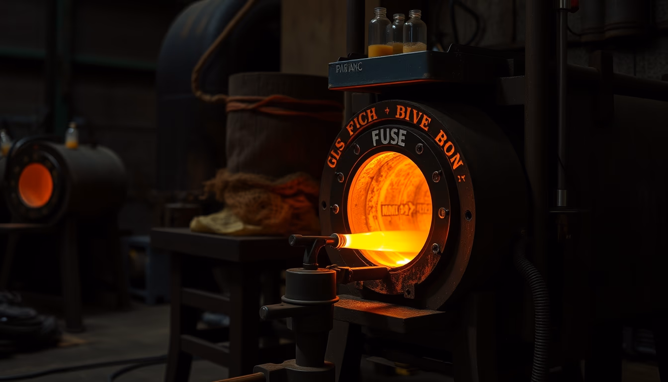 glass blowing furnace in editorial style