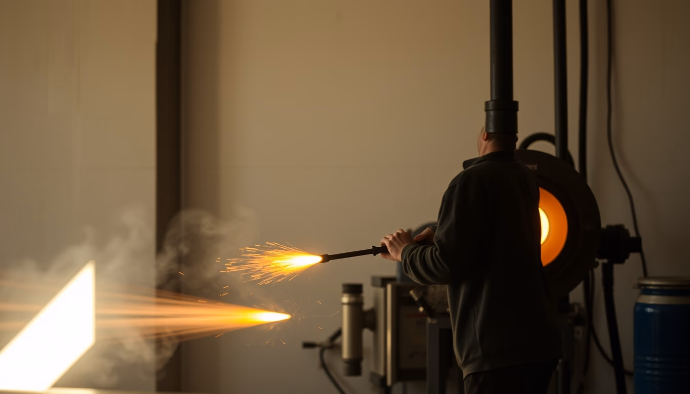 glass blowing furnace in editorial style