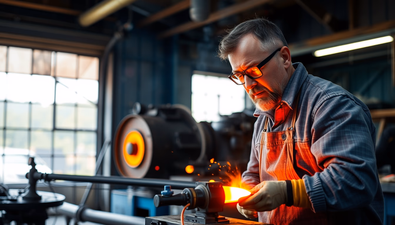 glass blowing furnace in editorial style