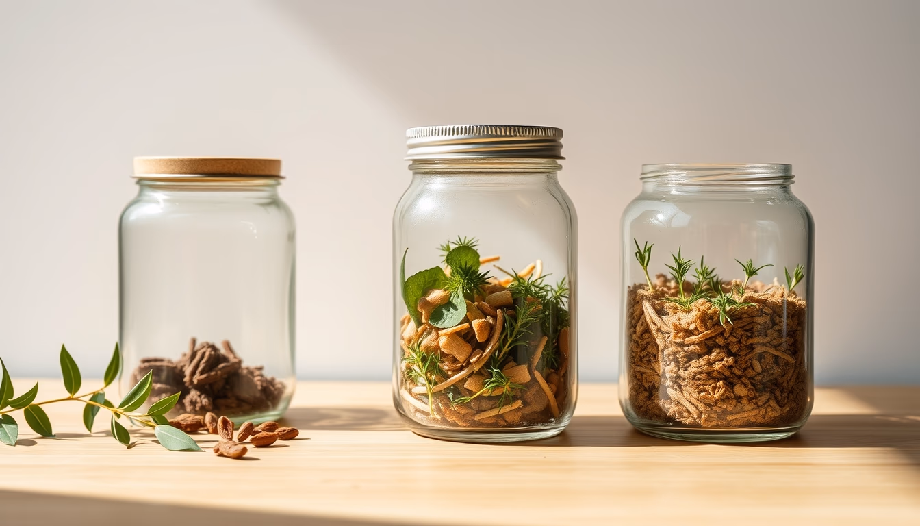 glass jars zero waste in editorial style