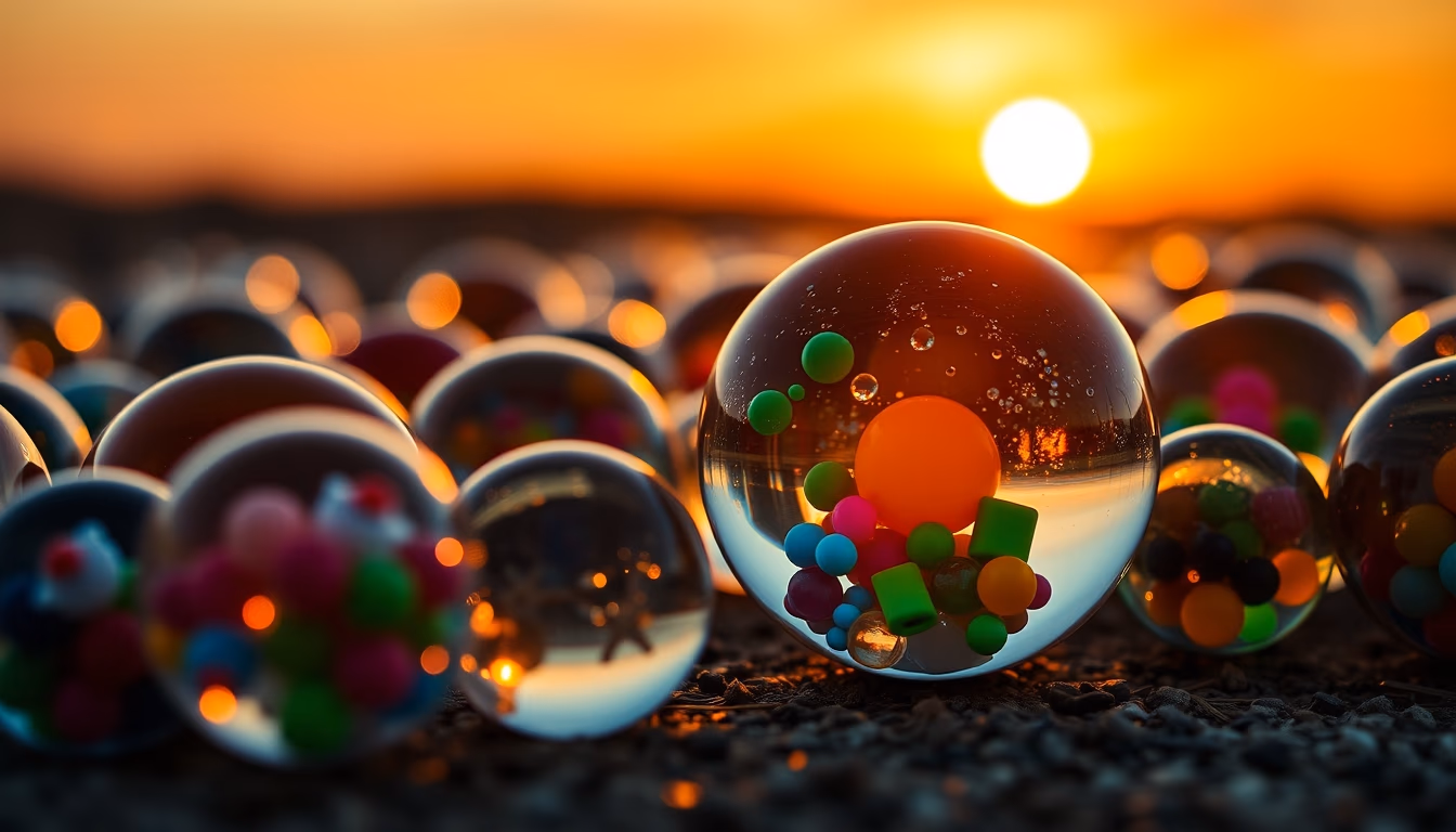 glass marbles colorful in editorial style