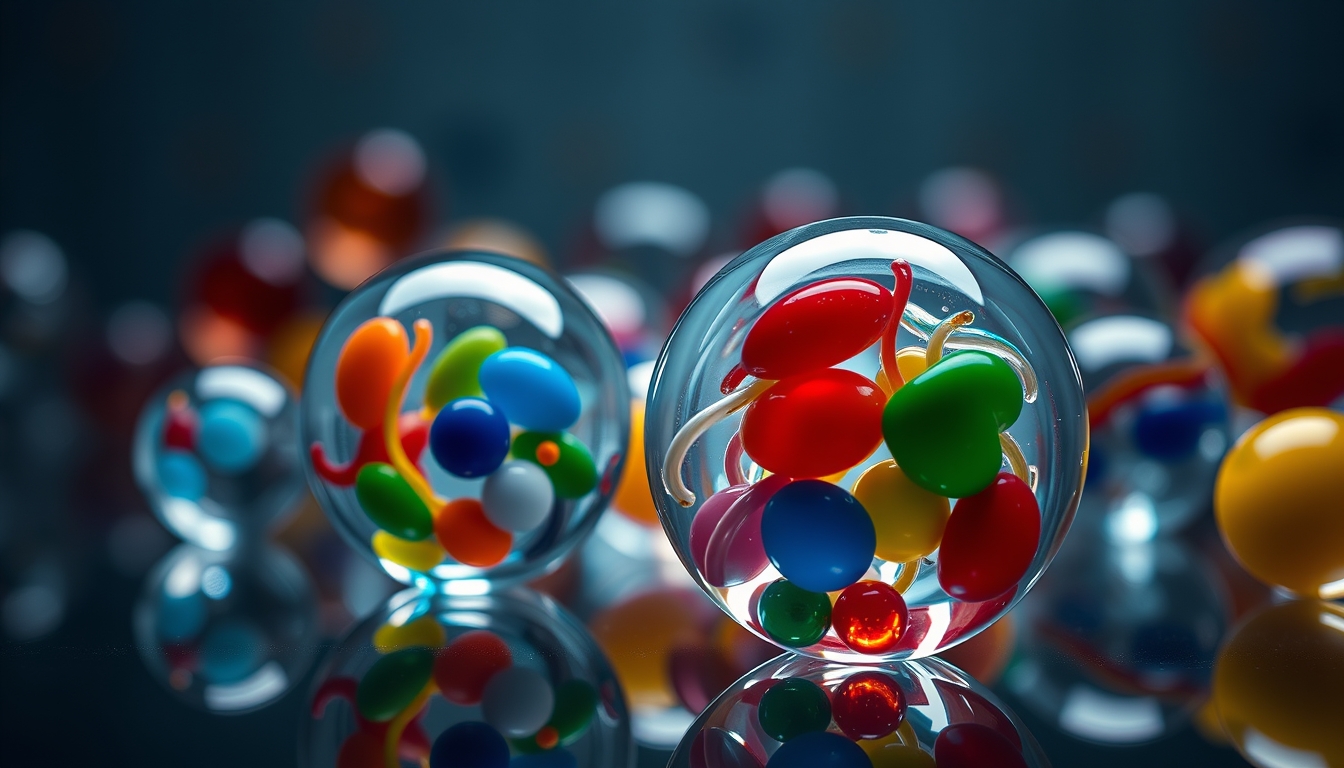 glass marbles colorful in editorial style