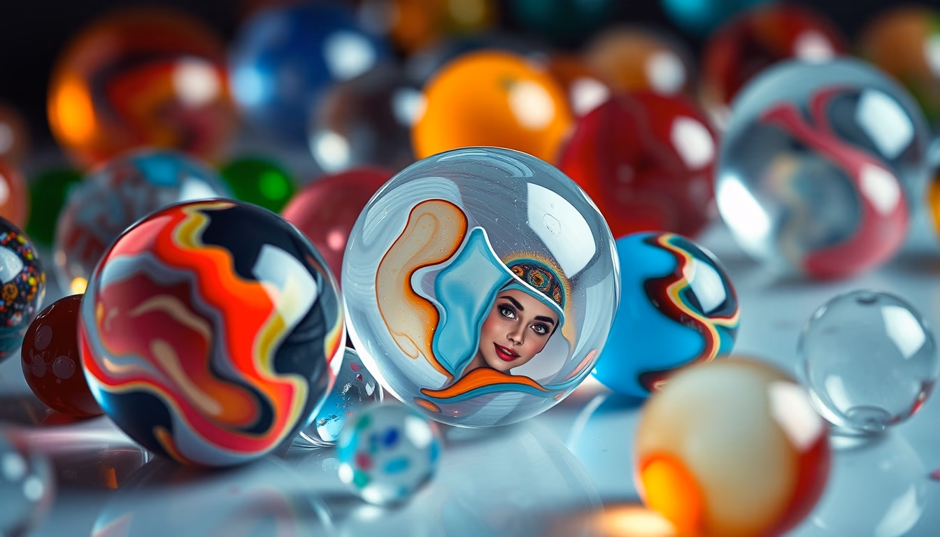 glass marbles colorful in editorial style