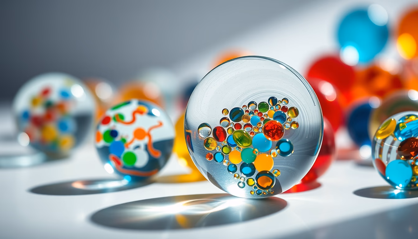 glass marbles colorful in editorial style