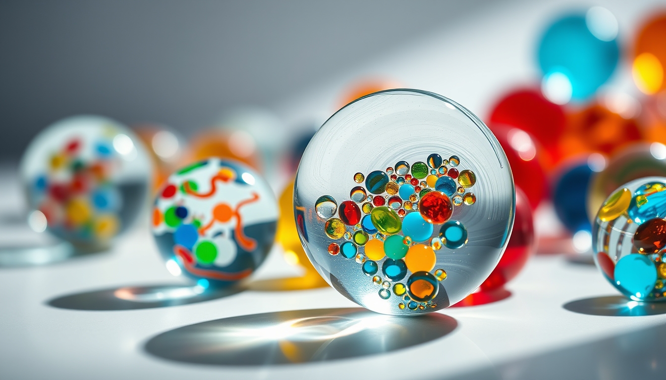 glass marbles colorful in editorial style