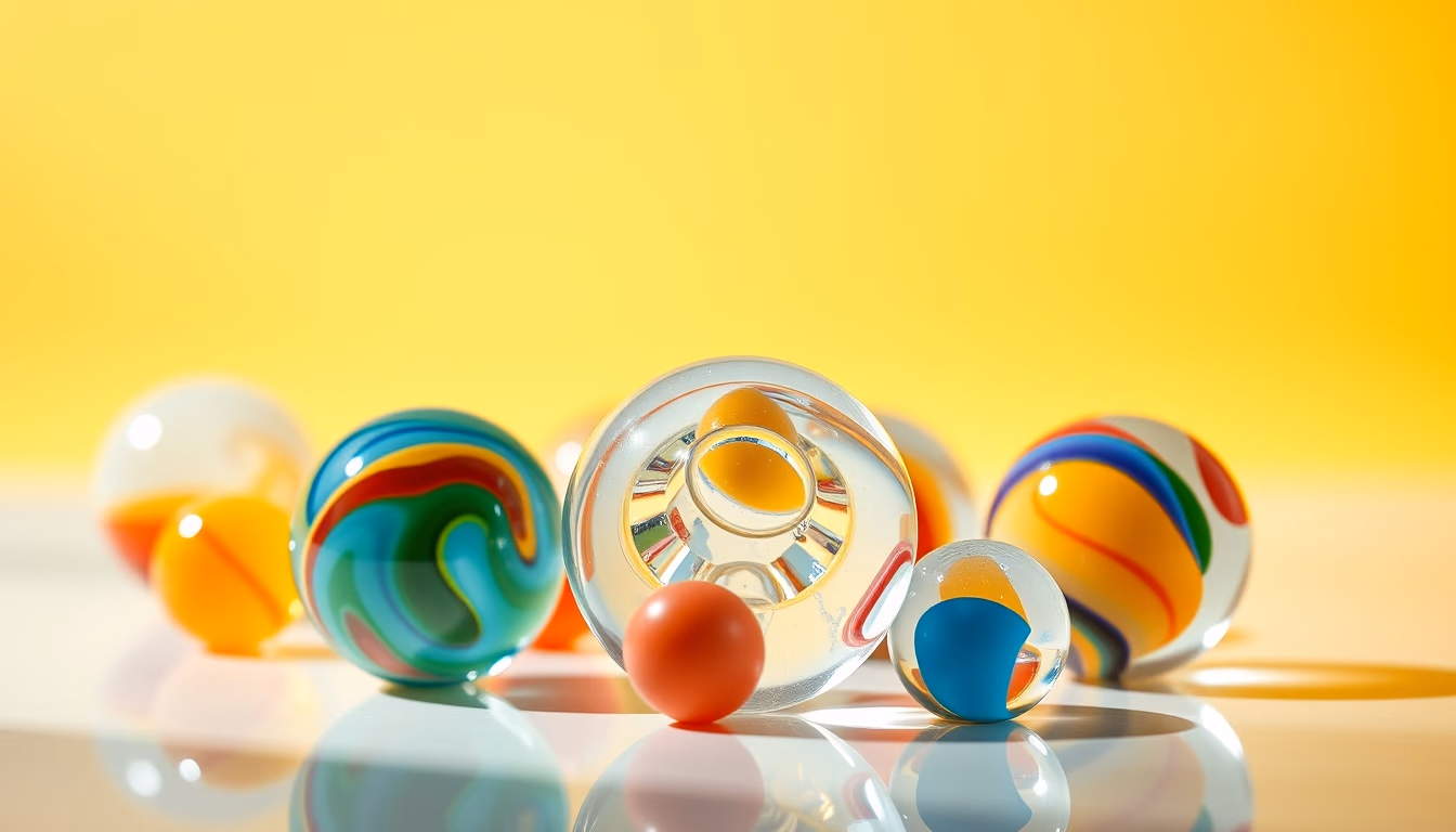 glass marbles colorful in editorial style