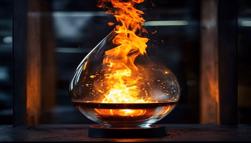 glassblowing furnace flame in editorial style