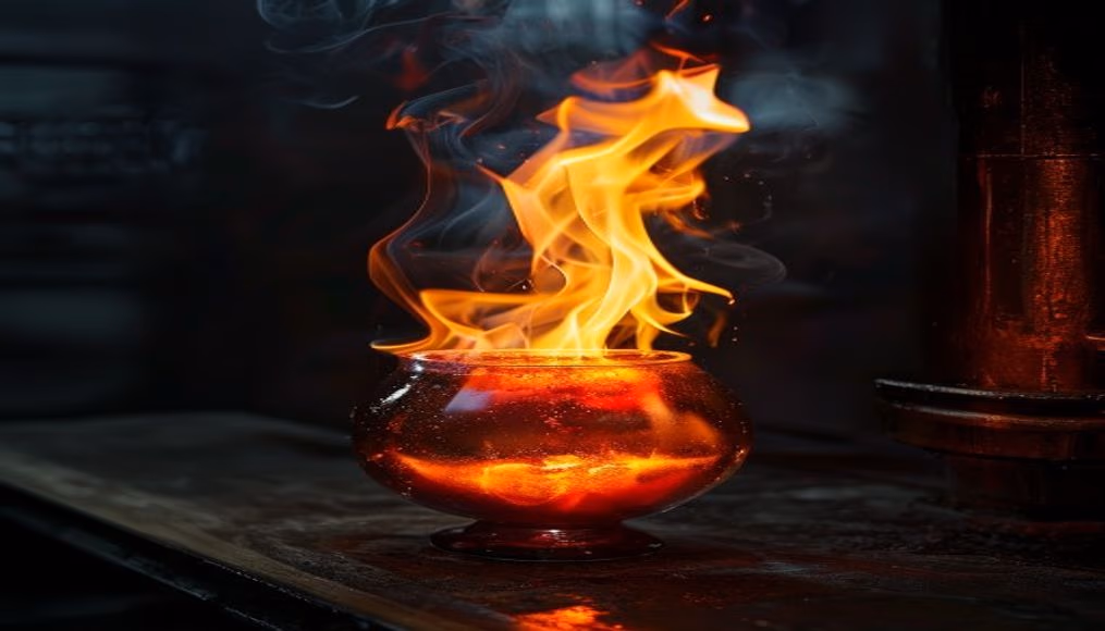 glassblowing furnace flame in editorial style