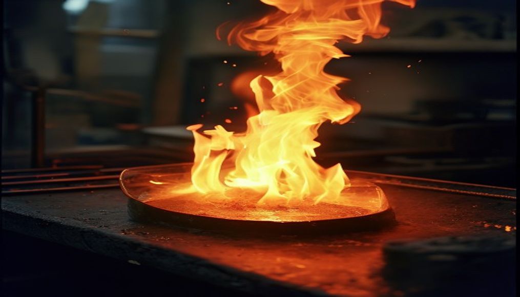 glassblowing furnace flame in editorial style