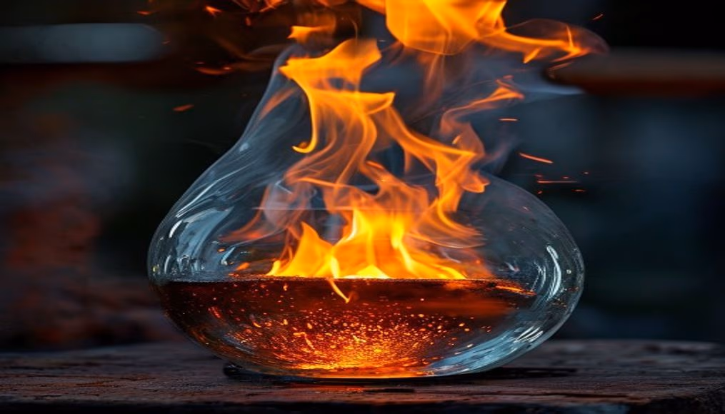 glassblowing furnace flame in editorial style