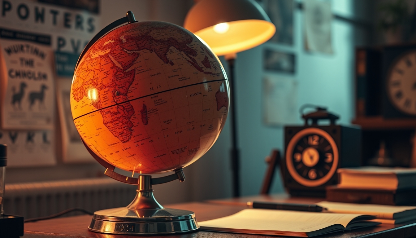 globe on student desk vintage in editorial style