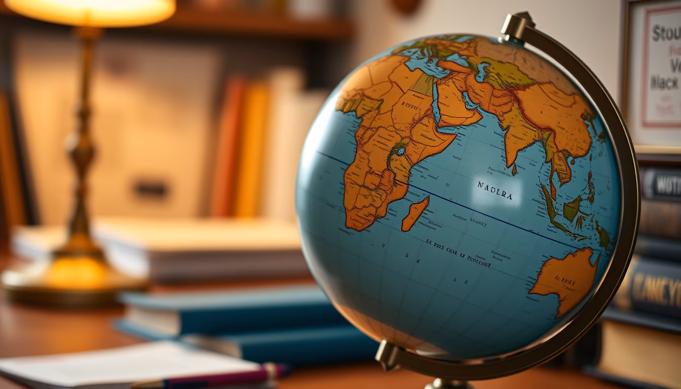 globe on student desk vintage in editorial style