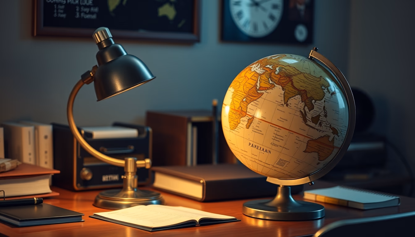 globe on student desk vintage in editorial style
