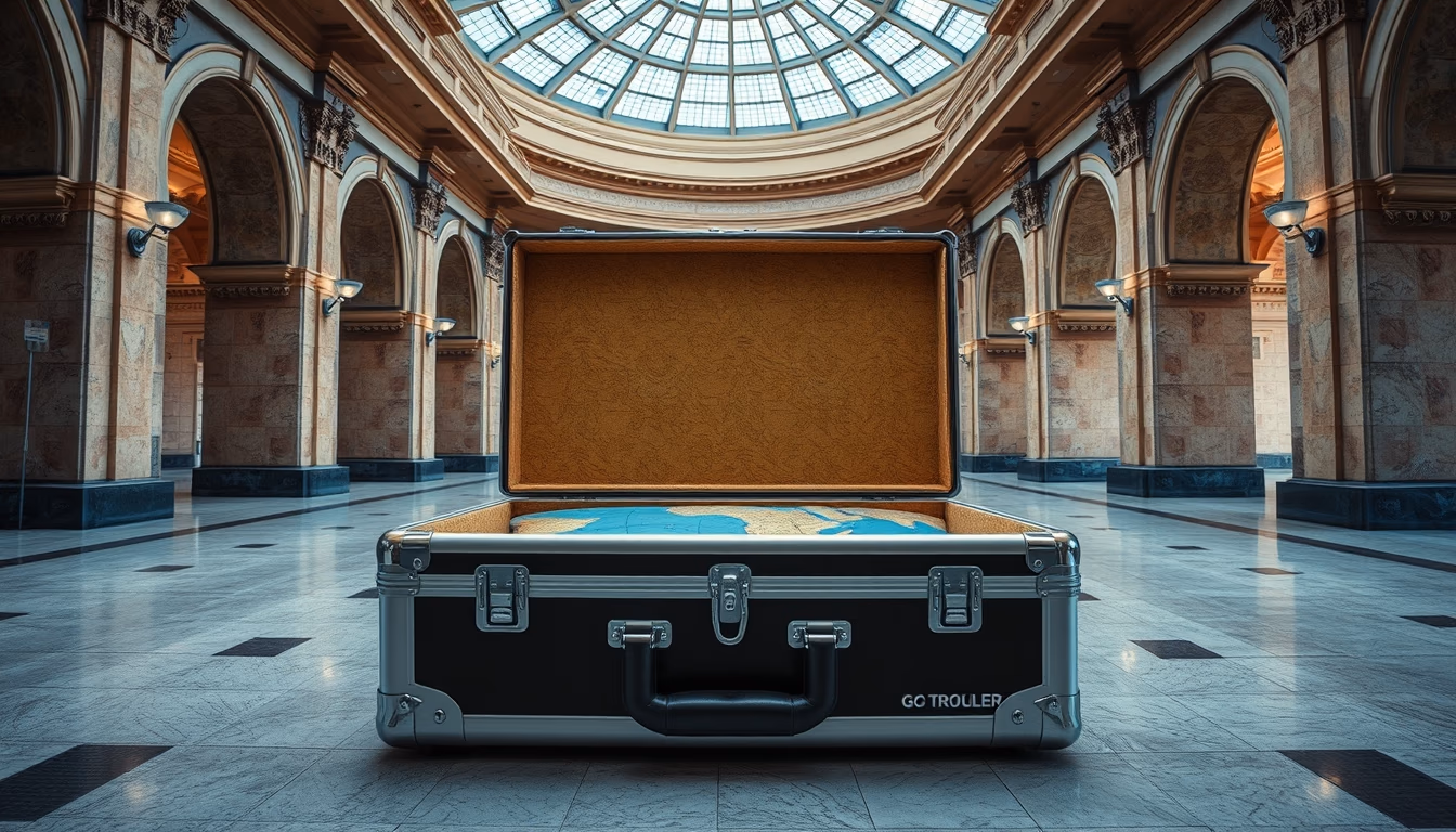 globe trotter case in editorial style