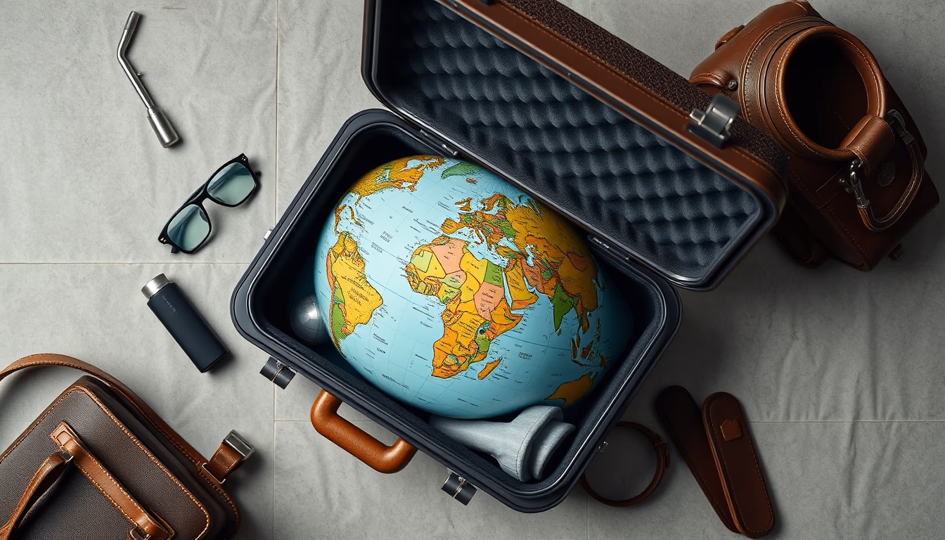 globe trotter case in editorial style