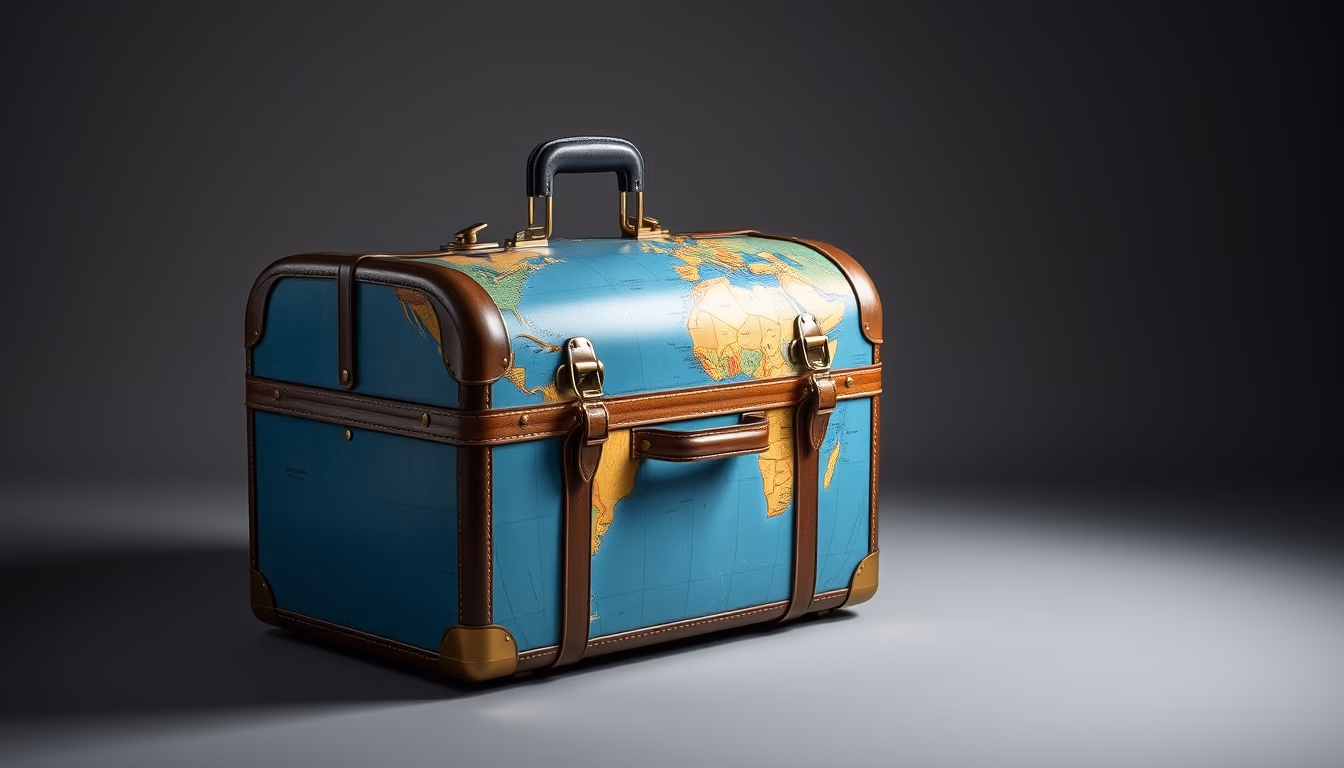 globe trotter case in editorial style
