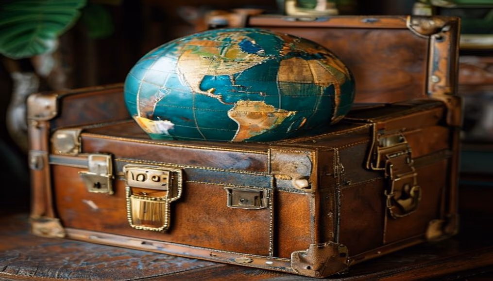 Globe-trotter centenary trunk leather em fotografia editorial de luxo