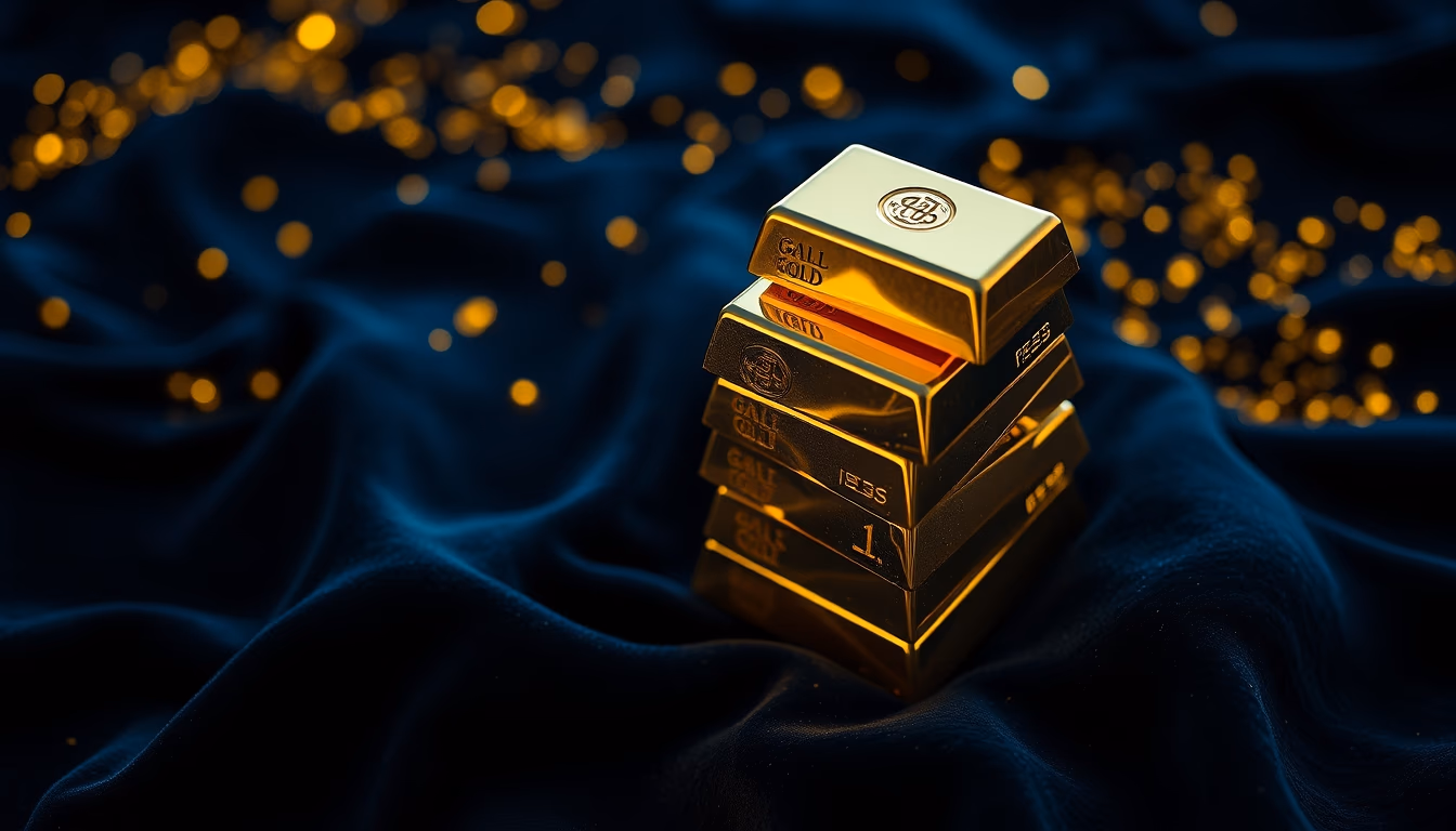 gold bars stack on black velvet in editorial style