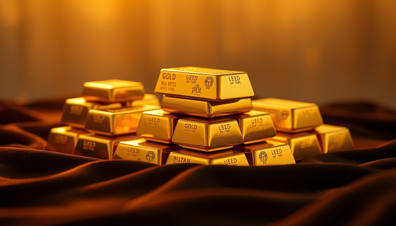 gold bars stack on black velvet in editorial style