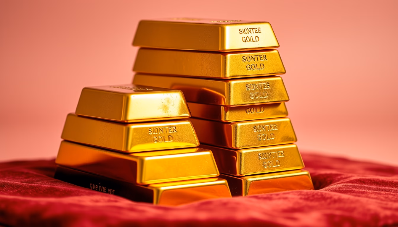 gold bars stack on black velvet in editorial style